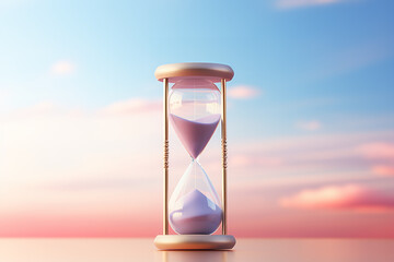 Hourglass, minimalism, pastel background, reality, stock photography, high quality, professional photography, balanced lighting