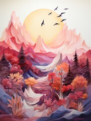 Obraz na płótnie Canvas Mountain Peaks minimalist watercolor landscape art 