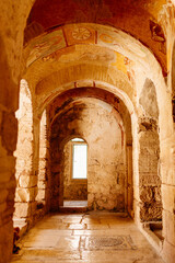 Old antique temple inside. Ancient architecture in Turkey. Church of St. Nicholas in Demre, Türkiye.