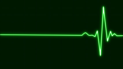 EKG Heart Line, Glowing neon green Heartbeat pulse line rate graph. Electrocardiogram show heart beat line. cardiogram, Heart pulse. Medical laboratory concept - obrazy, fototapety, plakaty