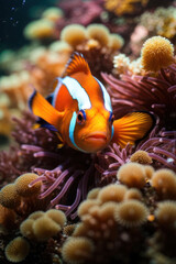 Naklejka na ściany i meble orange fish with white stripes in aquarium