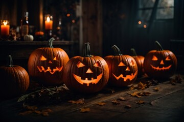 halloween pumpkin on the street, at night
