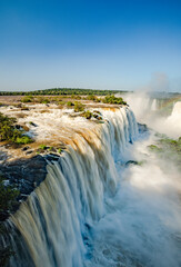 Iguazu Waterfalls, one of the new seven natural wonders of the world in all its beauty viewed from...