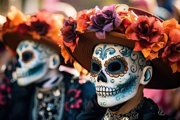 Crédence de cuisine en verre imprimé Carnaval Calavera Masked Dancers Day of the Dead