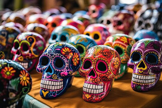 Calavera Masks Displayed on Stands Day of the Death