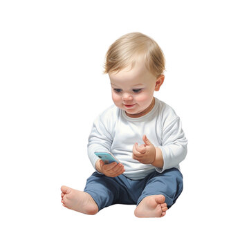 Illustration of a baby playing with a smartphone, IA generated