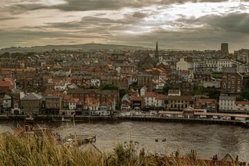 Whitby Seaside Town in North Yorkshire, England, UK on a stormy and rainy day