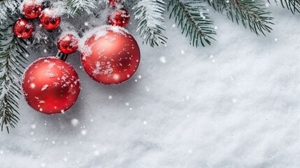 Naklejka na ściany i meble red Christmas balls in snow