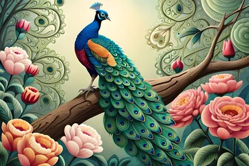 peacock on the tree generated AI