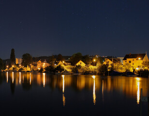 Fototapeta na wymiar River Shore At Night