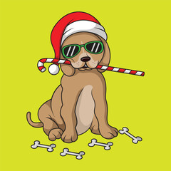 a cute dog is biting a candy cane