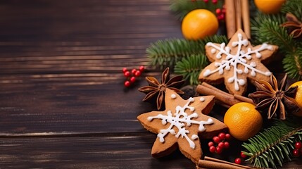 Fototapeta na wymiar Christmas cookies over wooden background