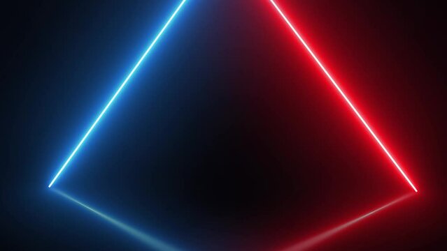 4K Animation of a Computer-Generated Triangular-Shaped Neon Light Tunnel. 
Glowing on the Floor with Reflections. Space for Text