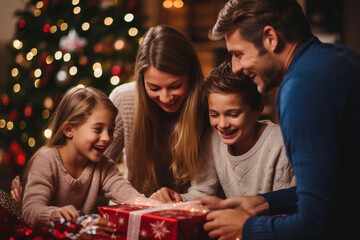 Obraz na płótnie Canvas Parents Teaching Children the Joy of Giving, Christmas Eve, love 