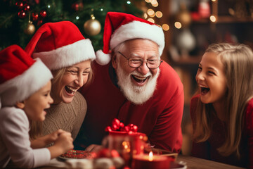 Fototapeta na wymiar Grandparents and Grandchildren Sharing Laughter, Christmas Eve, love 