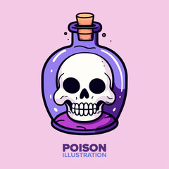 Skull Cartoon Doodle Magic: Poison Flask Vector Graphic for Logo, Icon, Design, Poster & Flyer Excellence