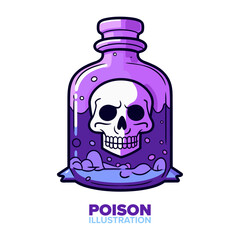 Iconic Poison Flask Illustrated: Cartoon Skull Doodle-Style Graphic for Logo, Design, Poster & Flyer