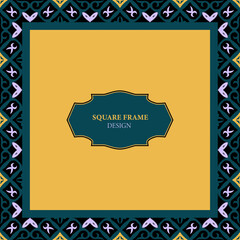 Decorative Square Frame. Template for your design. Ornamental elements and motifs of Kazakh, Kyrgyz, Uzbek, national Asian decor for pillow, packaging, boxes, banner and print design. Vector.