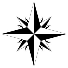 Obraz premium Windrose oder Kompass Rose Vektor mit sechszehn Richtungen. Symbol für die Marine-, Schifffahrts- oder Trekking-Navigation oder zur Nutzung in einer Landkarte. Isolierter Hintergrund.