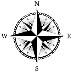Kompassrose-Vektor mit vier Windrichtungen und Schatten in der Mitte.
Windrose mit abstrakten Seil Rahmen und sechszehn Zacken Windrose.
Symbol für die Marine-, Schifffahrts- oder Trekking-Navigation.