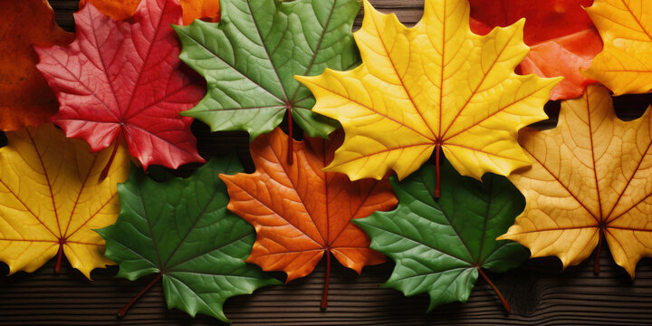 autumn maple leaves on a wooden background