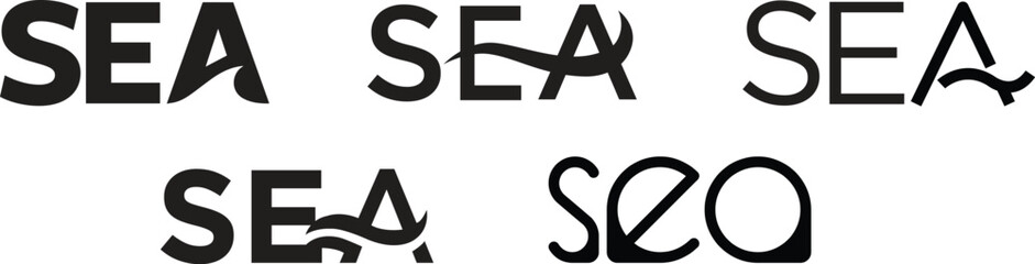 SEA logo design 5 different font with white background