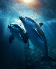 Fototapeta premium two dolphins in the middle of the ocean