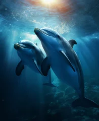 Schilderijen op glas two dolphins in the middle of the ocean © Cassia