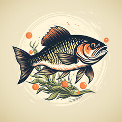 Logo of a fish restaurant or fish store, concept of Mediterranean and healthy food, menu seafood