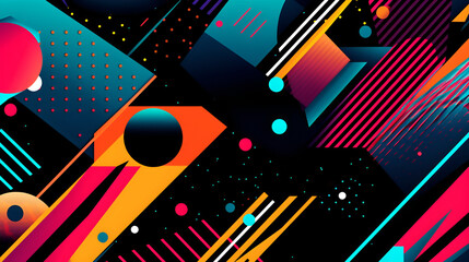 Different vibrant colored geometric shapes on a black background
