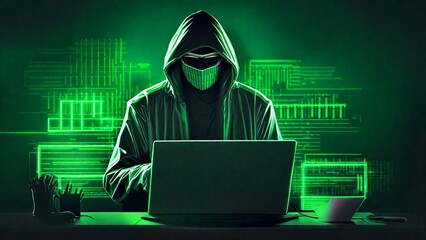 Green hooded hacker