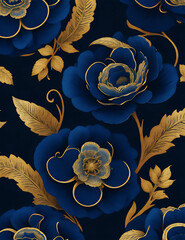 金と青の花模様　ジェネレーティブ AI