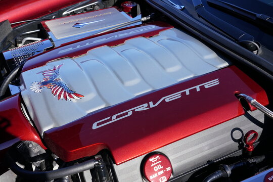Ruby red c7 corvette Stingray engine