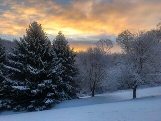 Snowy Sunset in Patterson New York