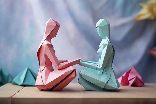 Compassion, Deep listening , emotional support concept. Metaphoric art, origami style