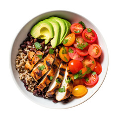 Delicious Bowl of Spinach Salad with Chickpeas, Farro, Avocado and Tomatoes Isolated on a Transparent Background