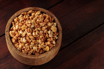 Nutty Granola Bowl on Wooden Boards. Top View