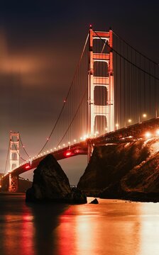 Stunning image of the iconic Golden Gate Bridge illuminated against the night sky