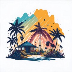 small bungalow on the pacific island. AI generated illustration - obrazy, fototapety, plakaty