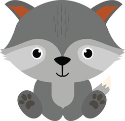 Illustration of cartoon animal raccoon sitting cute.