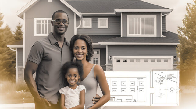 Famille heureuse c&eacute;l&eacute;brant l'achat de leur nouveau bien immobilier