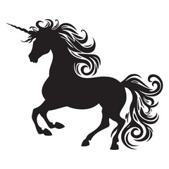 Fototapeta na wymiar Magic unicorn silhouette, Stylish icons,vintage, background, horses tattoo. Hand drawn unicorn vector illustration, outline black.