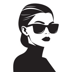 Beautiful woman in sunglasses Black and white illustration