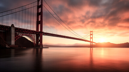 Fototapeta na wymiar The golden Gate Bridge shimmers in the evening light.
