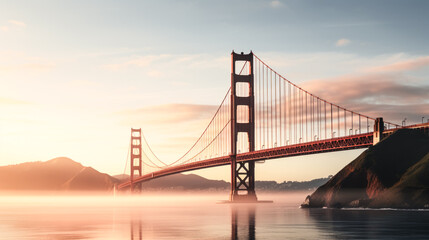He stands in awe of the Golden Gate Bridge illuminated by the gentle light.