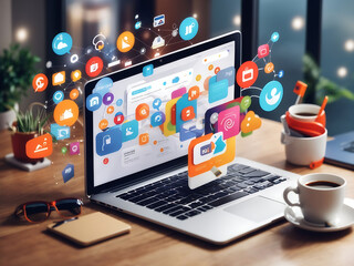  AI or Artificial Intelligence technology. Woman using a laptop computer chatting with an intelligent artificial intelligence asks for the answers he wants..