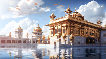 He marvels at the intricate details of a golden temple.