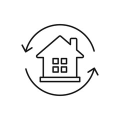 House in circular arrow. Home sync icon line style isolated on white background. Vector illustration