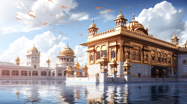 He marvels at the intricate details of a golden temple.