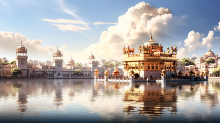 He admired the golden temple, richly adorned with intricate detailing.